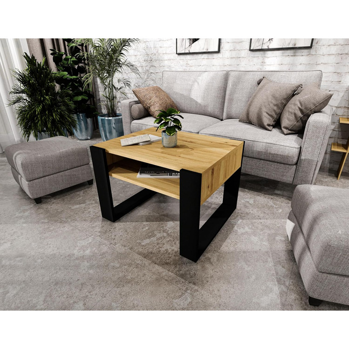 Журнальний столик 6553,6 см Стіл для вітальні з інженерної деревини, Міцний та сучасний журнальний столик з додатковим місцем для зберігання Журнальний столик, Артісан Дуб/Чорний, прямокутний 6553,6 см Артісан Дуб/Чорний