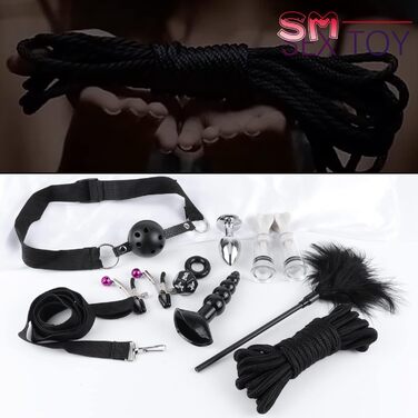 Набір для звязування Екстремальний секс БДСМ Набір для сексу в звязку Наручники Секс із завязаними очима Батіг Затискачі для сосків Кляп 17 предметів Еротичні SM Секс-іграшки для пар Любителі екстремального сексу Початківці Чорний Червоний