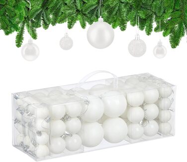 Різдвяні кульки набір із 76 шт білі Relaxdays