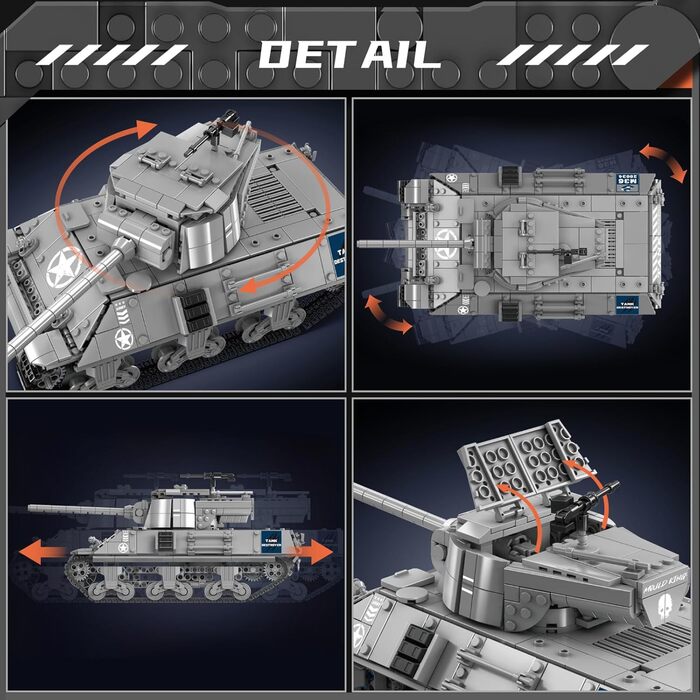 Військовий подарунок для дорослих Набір затискних блоків для танків, 20034 Technic Tank Building Blocks, 1057 Pieces M26 Remoteled