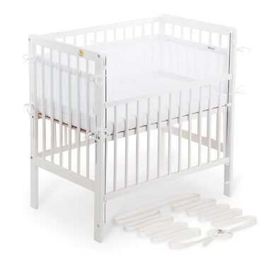 Дитяче ліжечко FabiMax Boxspring Baby Crib Flex 90x55, сертифіковане TV, виготовлене з букової деревини, білого лаку, з інноваційною регульованою бічною рейкою, підходить для ліжок з пружинним блоком (надувний матрац, білий) Білий надувний матрац