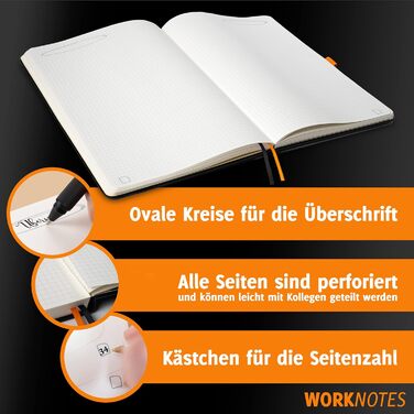Зошит WORKNOTES у лінійку A4 - Зошит для творчих людей та діячів, 192 перфоровані сторінки, папір, стійкий до чорнил, 100 г/м, тверда обкладинка чорного кольору, включаючи петлю для ручки та кишеню для документів