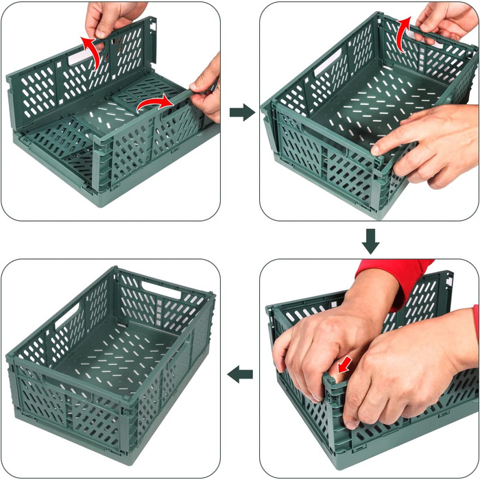 Набір складаних ящиків Bocguy з 4 предметів, міцні пластикові складні коробки, складні кошики для зберігання, штабелювані складні ящики для зберігання на кухні, в спальні, кабінеті, офісі, саду (30,5 * 20 см * 12 см) M - 30 * 20 * 12 см 4 кольори