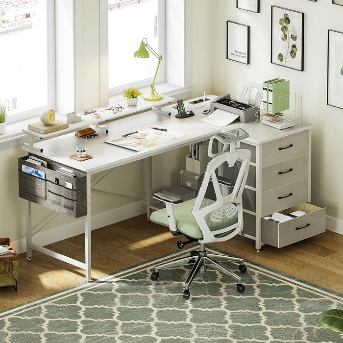 Кутовий стіл ODK білий, стіл L-подібної форми з 4 шухлядами, 140x80x84.7 см, стіл L-подібної форми двосторонній з портом для заряд