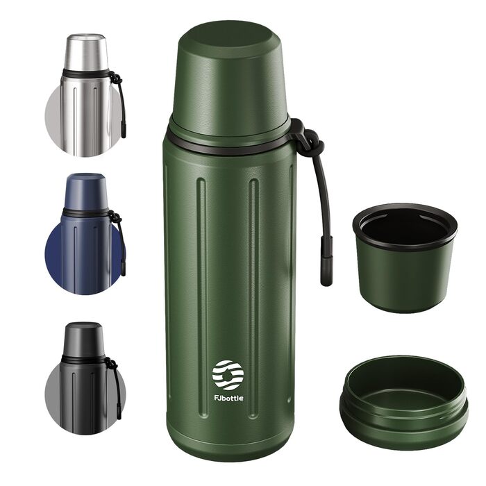 Термос з чашкою, 1 літр (зберігає холод 72 години та гарячий 24 години) Термопляшка для кави та чаю, зі знімним дном та фільтром, підходить для подорожей, офісу та школи (зелена)