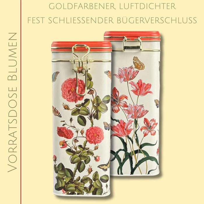 Бляшанка для зберігання FridolinEdition - бляшанка для кави, бляшанка для чаю - тиснення та майстерне лакування - Художниця Марія Сібілла Меріан - Розміри (Ш/В/Г) приблизно 11 18 7,4 см, Об&39єм приблизно 1,5 л