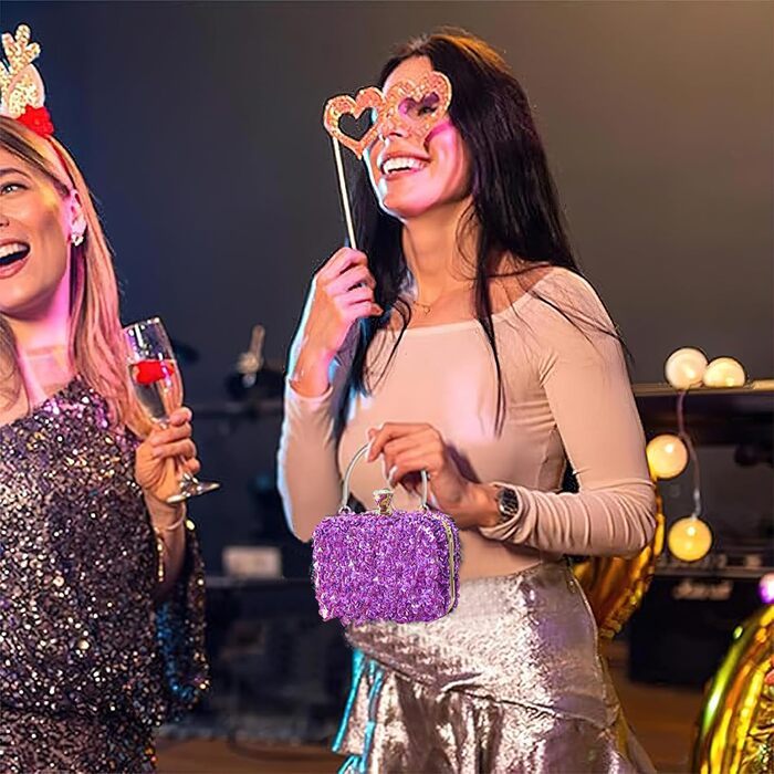 Блискуча вечірня сумочка-клатч у формі кулі, інкрустована стразами та паєтками, фіолетова