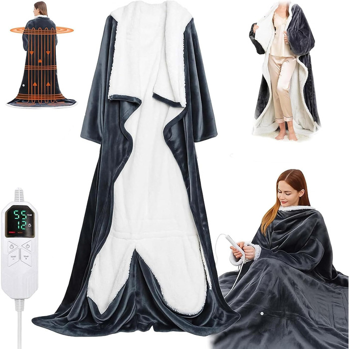 Підігріта ковдра, портативна підігріта ковдра з рукавами та кишенею для ніг з 6 регульованими налаштуваннями температури, автоматичним вимкненням через 2-10 годин, швидким розігрівом, ідеально підходить як подарунок для родини та