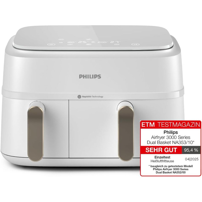 Аерофритюрниця Philips Airfryer 3000 Serie з двома кошиками, Білий, 9 л