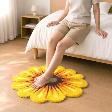 Килимок для ванної з жовтими квітами, квітковий килимок для ванної кімнати, мила рослина, нековзний килимок для підлоги, соняшник, можна прати, мікрофібра