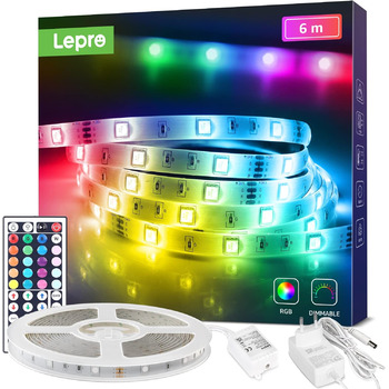 Світлодіодна стрічка Lepro 6M, RGB світлодіодна стрічка самоклеюча 5050 SMD, світлодіодна стрічка 24 В постійного струму, світлодіодна стрічка IP20, світлодіодна стрічка з регулюванням яскравості за допомогою блоку живлення Контролер дистанційного керуван