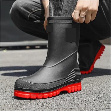 Чоловічі гумові чоботи, водонепроникні гумові чоботи, середній підйом, товста підошва, нековзні, ідеально підходять для кухні, активного відпочинку та риболовлі, чорні, розмір ЄС 40