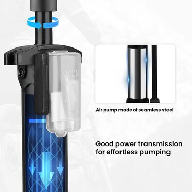 Велосипедний насос Hycline, підлоговий насос високого тиску 150/160 PSI, ручний насос для всіх типів вентилів - Presta, Schrader, Dunlop, Auto, французький вентиль, для велосипеда, шин, кульок (чорний без манометра)