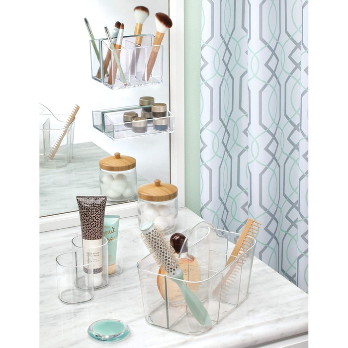 3 compartiments, gobelet transparent en plastique, rangement salle de bain pour le maquillage ou comme porte brosse dents, transparent Transparent, 3 compartiments, gobelet transparent en plastique, rangement salle de bain pour le maquillage ou comme port