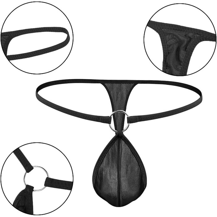 Стрінги чоловічі RSLOVE, сітка, еротичні, чорний/червоний, M–XL