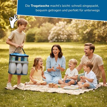 Боулінг-гра з 6 кеглями та кулею, кеглі 42 см, стабільна, наповнювана, міцна та водонепроникна, включаючи сумку для перенесення, вік 3, 60131 XXL