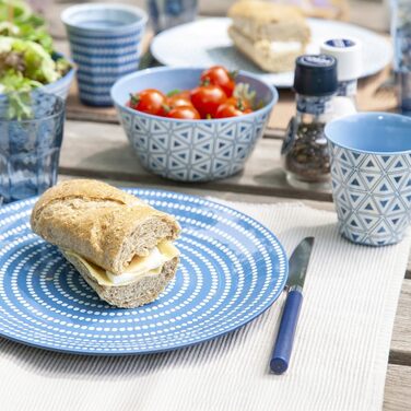 Набір посуду для кемпінгу з меламіну Bo-Camp, 16 предметів, синього кольору, з міксом тарілок та чашок