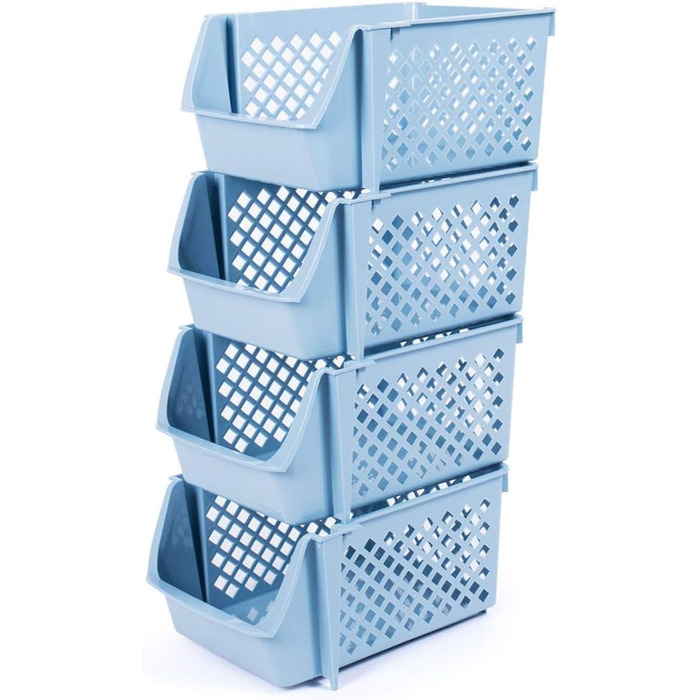 Штабелювані кошики для зберігання їжі, снеків, іграшок, туалетного приладдя, пластикові, сині, 4 шт. и