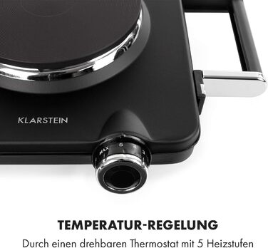 Електрична подвійна конфорка Klarstein Cookorama, 2250 Вт, маса варильних поверхонь 150/180 мм Ø, світлові індикатори, ручки для захоплення, 5 рівнів, варильна поверхня, кемпінг, чорний чорний 2250 Вт