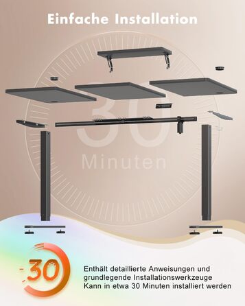 Стіл Airfish з регульованою висотою 120 x 60 см зі світлодіодним освітленням, електрично регульований по висоті стіл зі знімним кріпленням для монітора, регульований стіл для домашнього офісу та ігор, чорний 120 x 60 см