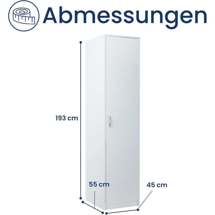 Шафа для дому Collective з 1 дверима, 1 вішалкою для одягу та 2 полицями, шириною 45 см, вузька шафа з матовим покриттям, ідеально підходить для спальні, вітальні, коридору Білий