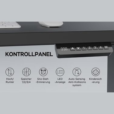Електричне регулювання висоти каркаса столу з 2 двигунами, вантажопідйомність до 135 кг - Стабільний, 4 слоти пам&39яті, нагадування про сидячу/встанучу позицію, чорний