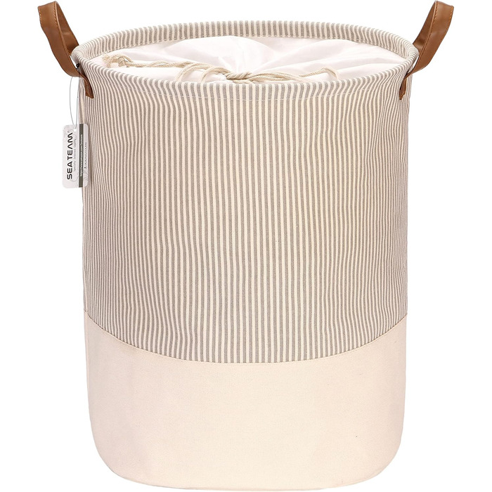 Брезентовий кошик для білизни Sea Team Stripe Pattern Брезентовий тканинний кошик для білизни, що складається, з ручками зі шкіри