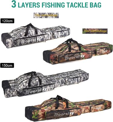 Шарова сумка для риболовлі doorslay, портативна сумка для риболовлі, сумка для вудки, складна сумка для вудки, чохол для вудки, дорожня сумка для зберігання рибальських снастей, 120/150 см (опція) City Camouflage 120 см, 3-