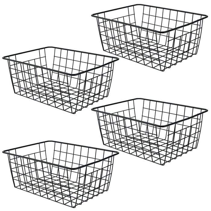 Набір кошиків для зберігання KEILEOHO з 4 предметів, 28 x 22 x 12 см, металевий кошик, дротяний кошик для зберігання, кошик для ванної кімнати, метал, відкритий дротяний дизайн, маленький чорний металевий кошик, для офісів, кухонь, ванних кімнат