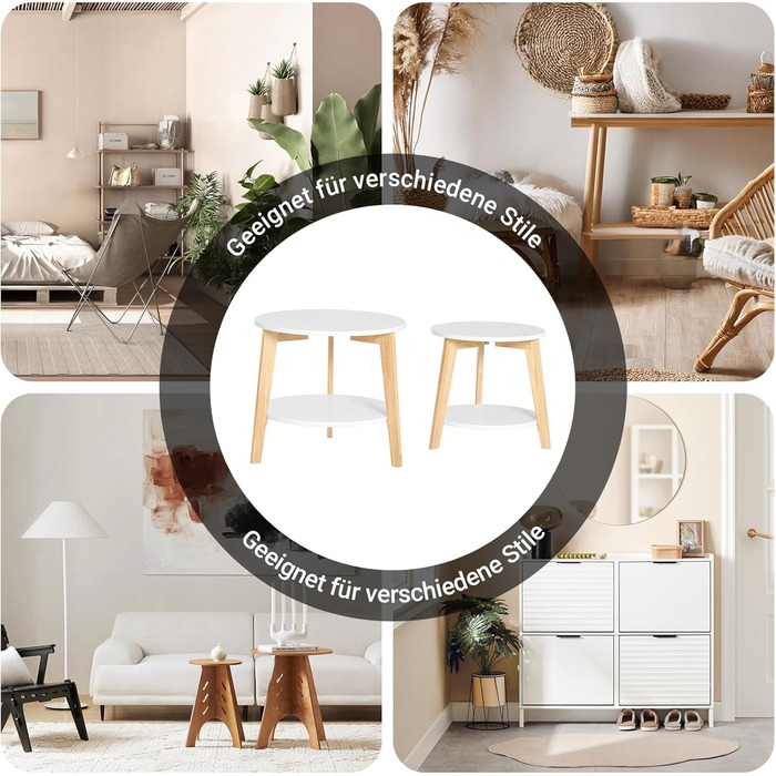 Комплект із 2 журнальних столиків SoBuy компактні круглі приставні столики, стіл для вітальні, малий та великий, білий, FBT75-W