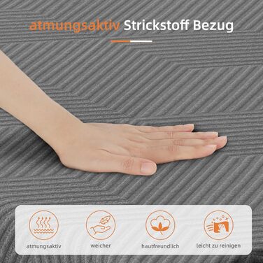 Матрац Vesgantti з піни, ергономічний матрац з гелевої піни з ефектом пам&39яті та дихаючим чохлом, рівні жорсткості H2 та H3, сертифікований Oeko-Tex (сірий-20 см, 90 x 200 см) сірий-20 см 90 x 200 см