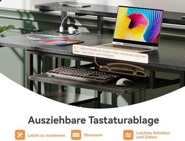 Комп&39ютерний стіл ODK з 4 шухлядами, 140x52x92 см, 2 розетки та 2 порти зарядки USB, ПК-стіл з полицею, ігровий стіл з підставкою для клавіатури для офісу, вітальня, чорний 140x52 см, чорний