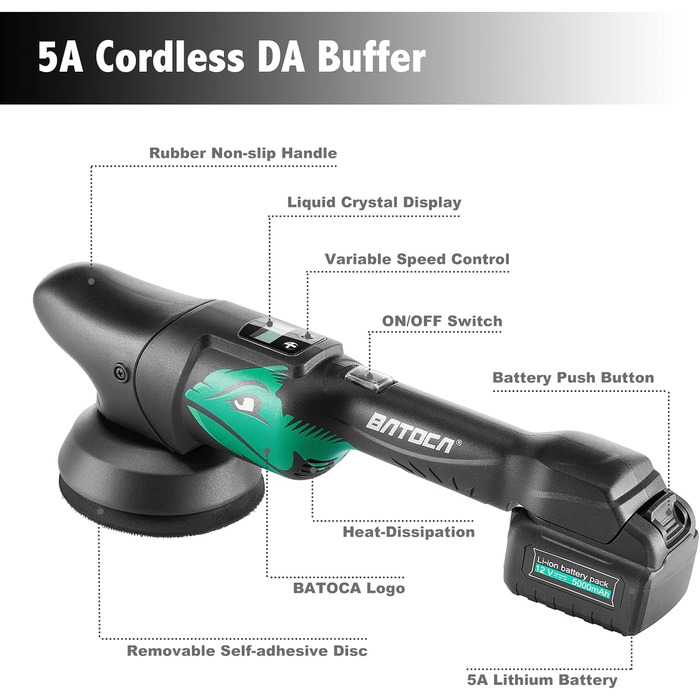 Автомобільна полірувальна машина РК-дисплей, Акумуляторна полірувальна машина, Дисплей швидкості РК-дисплея, Ексцентрична полірувальна машина/Орбітальна полірувальна машина 8 мм, Полірувальний набір з 2 акумуляторними батареями 5000 мАг, Полірувальна губк