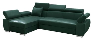 Кутовий диван OTTO, кутовий диван з функцією сну, пружинний каркас, регульовані підголівники, легкий механізм складання, функція ліжка, додаткове місце для зберігання, плюшевий зелений, лівий шезлонг зелений