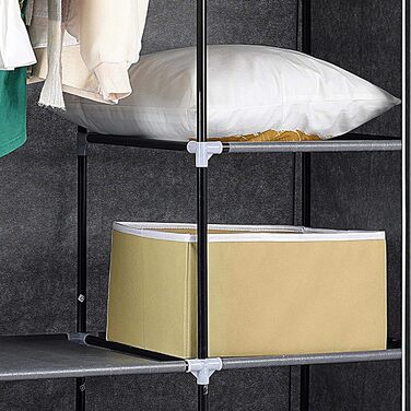 Тканинна шафа Ribelli з 12 відділеннями та вішалки для одягу, приблизно 175 x 150 x 45 см, Складана шафа з вілу, Шафа для спальні, вітальні, гардеробної, Сірий, 12 відділень, Сірий