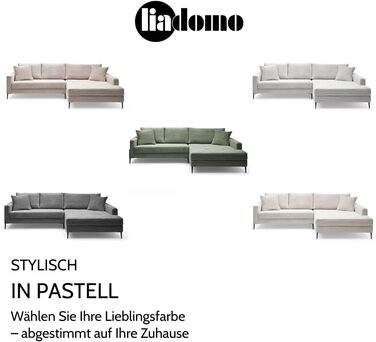 Диван Hilary Graphite, сучасний кутовий диван, вельветова оббивка сірого кольору, шезлонг для правого боку, зручний диван, легко чиститься та має стабільні розміри, металеві ніжки, L-подібний диван, зроблено в Європі, шезлонг для правого боку, графіт