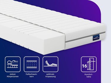 Ортопедичний матрац Traumnacht з 7-зонної холодної піни, рівень жорсткості 3 (H3 - жорсткий), сертифікований Oeko-Tex, 140 x 200 см, висота 16 см, виготовлений відповідно до німецьких стандартів якості 140 x 200 см, рівень жорсткості H3 - середньо-жорстки