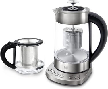 Скляний чайник Impolio PREMIUM LED з регулюванням температури функція збереження тепла, ситечко для чаю з нержавіючої сталі насадк