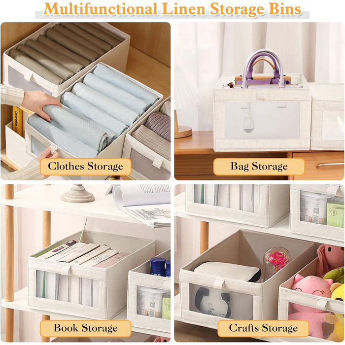 Набір із 4 органайзерів для гардеробу, коробки-органайзери для шафи з прозорими шухлядами, складні коробки для зберігання, 42 x 27,5 x 17 см, для штанів, сорочок, одягу, бежевий стиль 1 4L