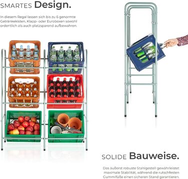 Стійка для ящиків для напоїв tectake, міцна окремостояча полиця, стійка для ящиків, полиця для коробок, стійка для ящиків для напоїв, для кухні, полиця для підвалу, полиця для зберігання, вантажопідйомність на ящик 40 кг (на 6 ящиків) 401728