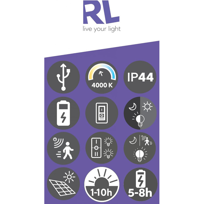 Гібридний сонячний LED-настінний світильник Reality Leuchten R23306102, сріблястий/чорний пластик, 6 Вт, з датчиками руху та освітленості, орієнтаційне світло