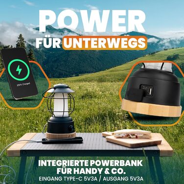 Акумуляторний світлодіодний кемпінговий ліхтар ARCTA Ретро-кемпінговий ліхтар з батареєю Водонепроникний IPX4 Регульований зовнішній ліхтар 20-450 лм Кемпінговий ліхтар для намету, саду, кемпінговий ліхтар та світлодіодний ліхтар USB-портативний зарядний 