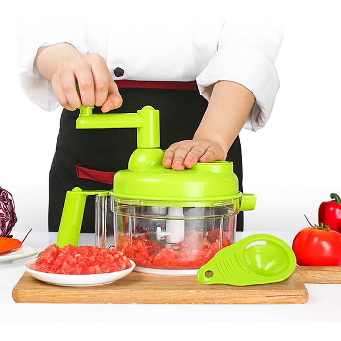 Мл Ручний подрібнювач їжі Ручний подрібнювач овочів з ручкою та кришкою підходить для цибулі, часнику, перцю, моркви, імбиру, фруктів (зелений), 1200