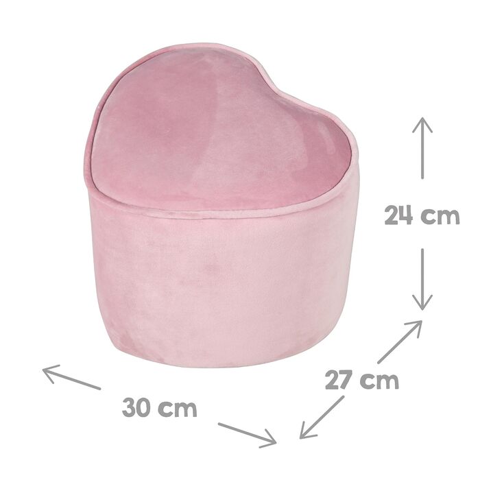 Дитячий табурет Lil Sofa у формі серця - Зручний табурет з рожевої оксамитової тканини - М'які меблі пуф для дитячої кімнати - Вис