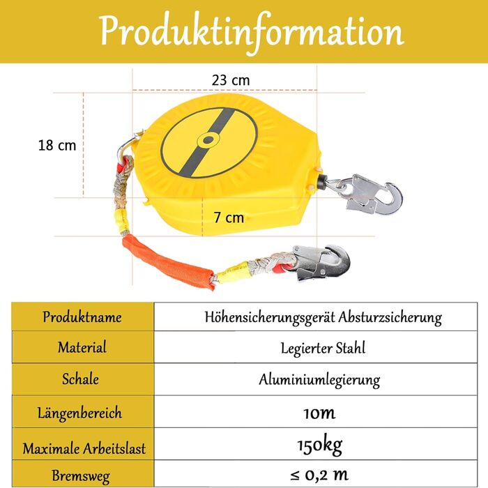 Захист від падіння, 10 м, висувний страхувальний пристрій для альпінізму, пристрій для спуску з висоти, страхувальний трос для робіт на даху та в горах, максимальне навантаження 150 кг