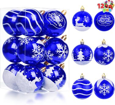 Різдвяні ялинкові прикраси у вигляді синіх та білих кульок 12 шт Joiedomi