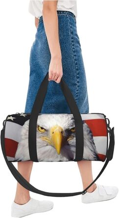 Спортивна сумка для подорожей, дизайн прапор та орел США, чорний колір, універсальний розмір