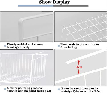 Універсальний підвісний металевий кошик-полиця з 2 предметів, органайзер для шафи для кухні, комори, офісу, шафи, білий, 30 x 22 x 13,5 см
