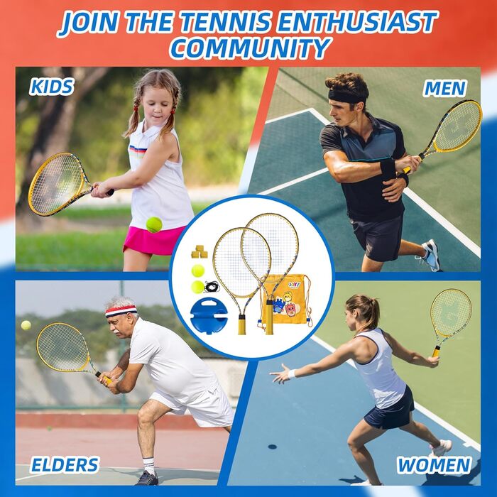 Набір JOY SPOT! Tennis Trainer 2-Pack із 2 тенісних ракеток, набір тенісних тренажерів із м'ячем для відскоку, тенісні м'ячі зі шнуром та сумка для початківців