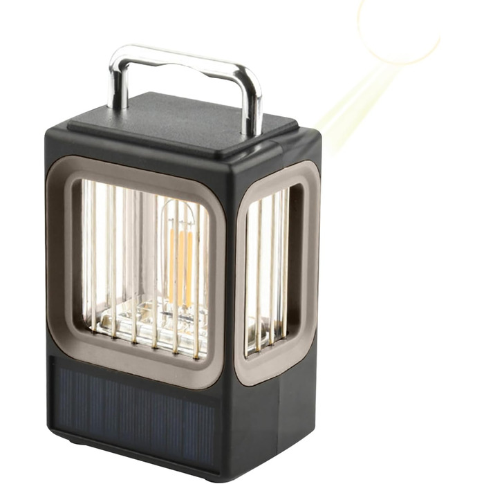 Сонячний ліхтар, портативний кемпінговий ліхтар, 9,5 x 8,9 x 16,5 см, акумуляторний, бездротовий, світлодіодний з міцною конструкцією, садовий настільний світильник, вуличний ліхтар з яскравим дизайном для подвір&39я та саду, сірий